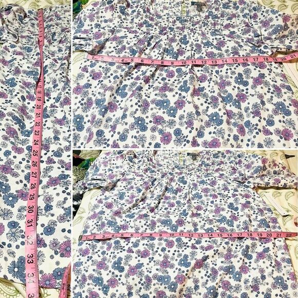 Modcloth Floral Prairie Doll Mini Dress Ruffle Shoulder Purple Blue L NWT - Picture 12 of 12